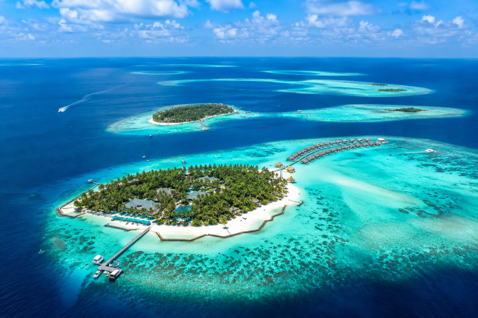 Aerial view of Maldives islands from Kolkata flight approach